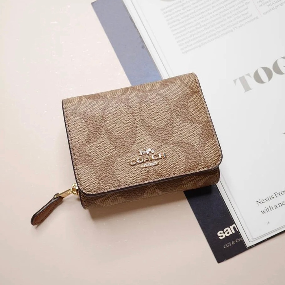 Coach Small Trifold Wallet In Signature Canvas